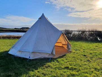 Bell tent with beautiful views over the fleet lagoon. beds and linen will be provided.