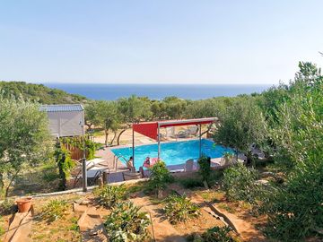 View across the pool to the sea