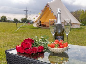 View of a tent from the seating area