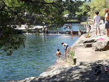 A riverside beach is only a 3 minutes' walk away