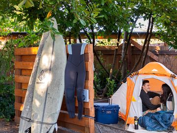 Sand tent site fenced off for privacy