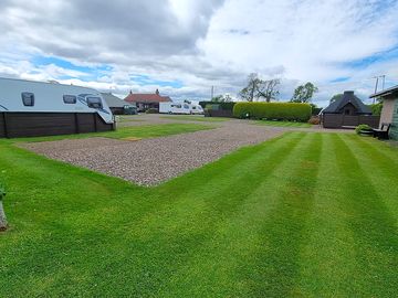 Large pitch accommodates longer motorhomes and caravans with large awnings