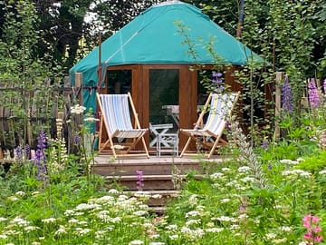 Yurt exterior with seating