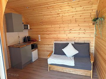 Living area and kitchenette