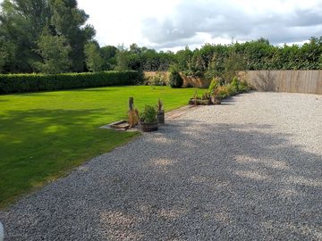 Our view of this lovely site's pitches and garden.