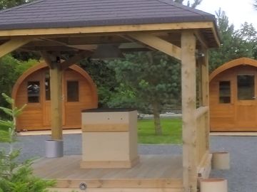 Two of the pods and the barbecue area