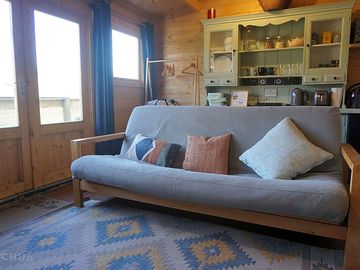 Sofa and kitchenette