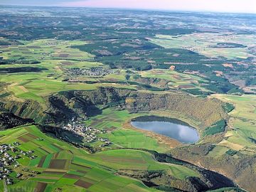 Aerial view of meerfelder maar, a great swimming spot