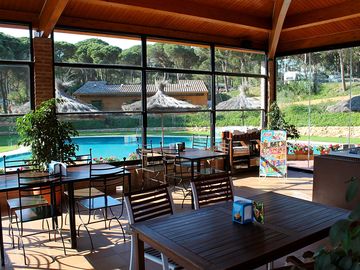 Pool views from the restaurant