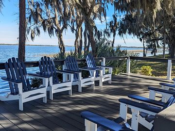 Deck with chairs on lake lowery.