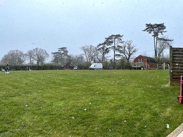 Grass pitches in a snow storm