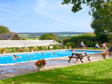 The heated outdoor pool is open late May to early September