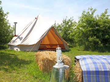 Outside the bell tent