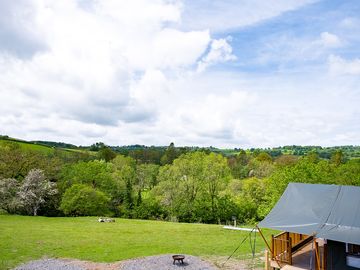 View looking down on dyffryn tent