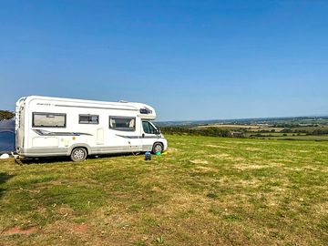 Motorhome pitched on the grass