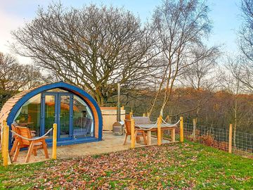 Outside patio area of Robin pod - Hot tub and seating area (added by manager 21 Oct 2022)