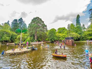 Desert island and the pirate ship in the pond