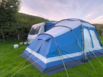 Caravan with awning set up in a field for a horse rider (added by manager 27 Sep 2020)