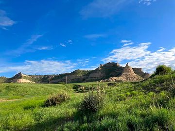 The sweeping landscape is part of the campsite. this was a wet spring.