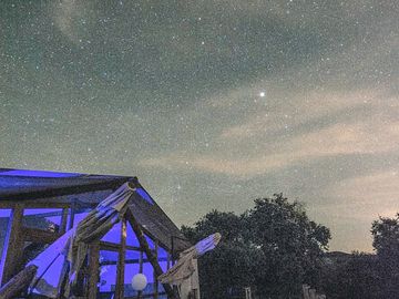 Safari tents at night