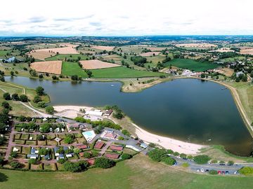 Aerial view of the site and lake