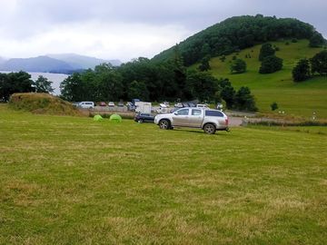 Grass pitches by the lake