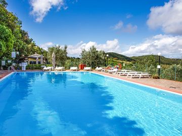 Swimming pool with sunny and shaded areas