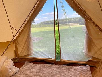 Inside the tent.
