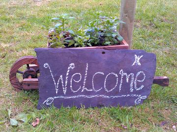 Flower barrow outside the Yurt