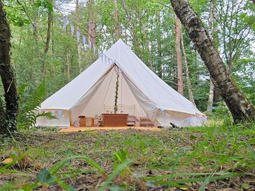 Exterior of violet bell tent