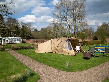 Camp out in the edwardian walled garden with all the convenience of the nearby hub