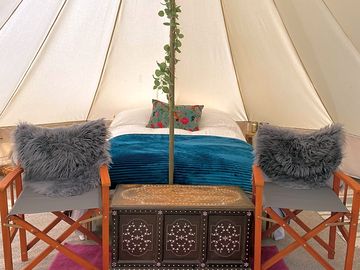 Cosy tents with a 'real' bed, a warm duvet and carpets