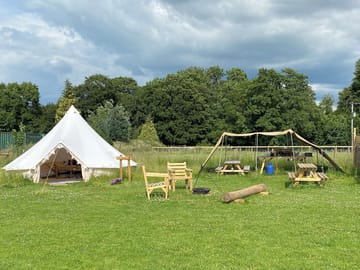 Foxglove tent with its very own kitchenette and seating area.