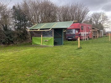 Spacious corner pitch for custard the yellow cow