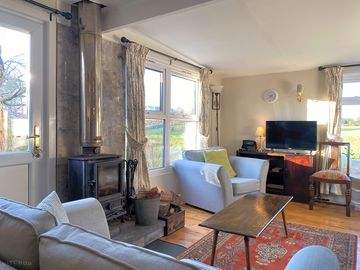 Living room with wood-burning stove
