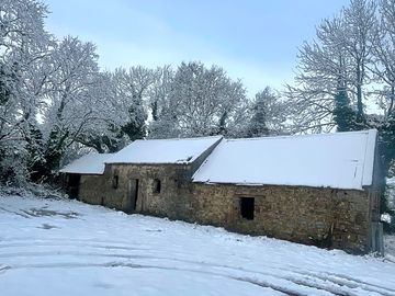 Historic residence and carriage house in the snow