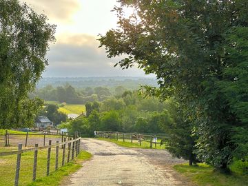 Lane and view up to camping field