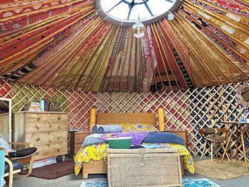 Indian fabrics sleeping area primrose yurt