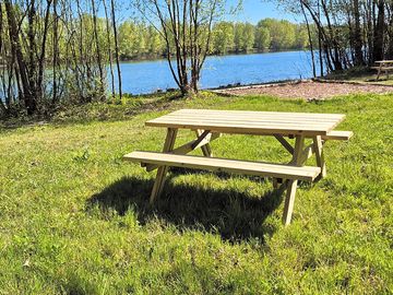 Picnic table with lake views