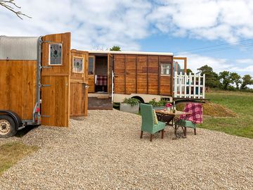 Wooden horse box with bathroom and outdoor seating
