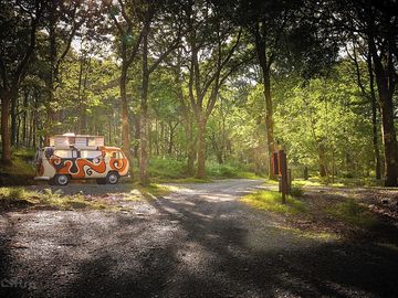 Hard standing area for motorhomes, tent boxes, trailer tents, caravans and other vehicles.