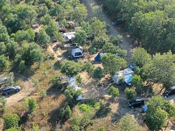 Pitches scattered among the trees