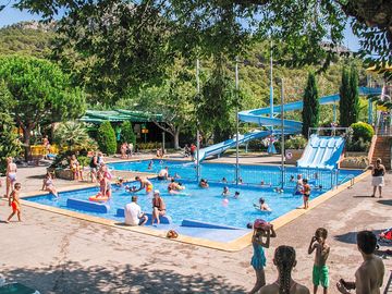 Swimming pool with waterslides