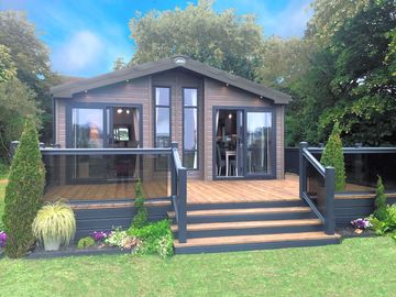 Large deck with hot tub