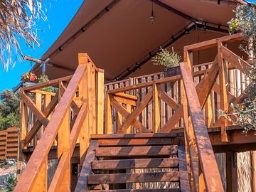 Steps up to a safari tent