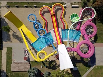 Zsóry waterpark slides, walking distance from the campsite
