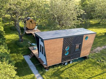 Aerial view of the microlodge and sauna