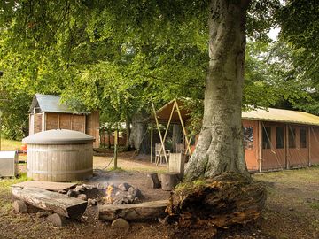 Safari tent with hot tub