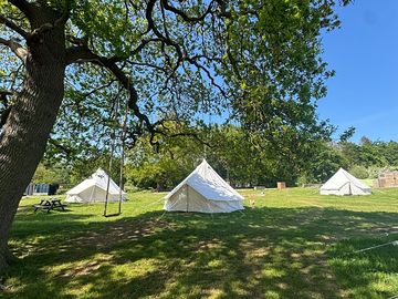 Bell tents on their pitches