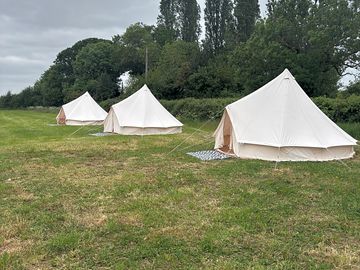 Unfurnished bell tents so guests can decorate